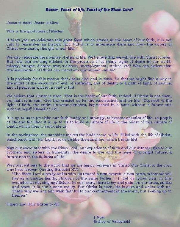 Easter 2012 Message from Bishop Noël Simard